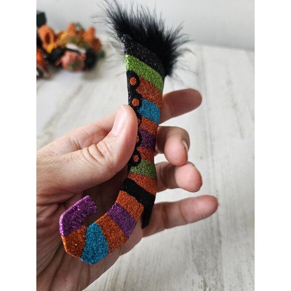 Pier 1 striped witch boot glitter ornament Halloween Xmas tree - Picture 3 of 7